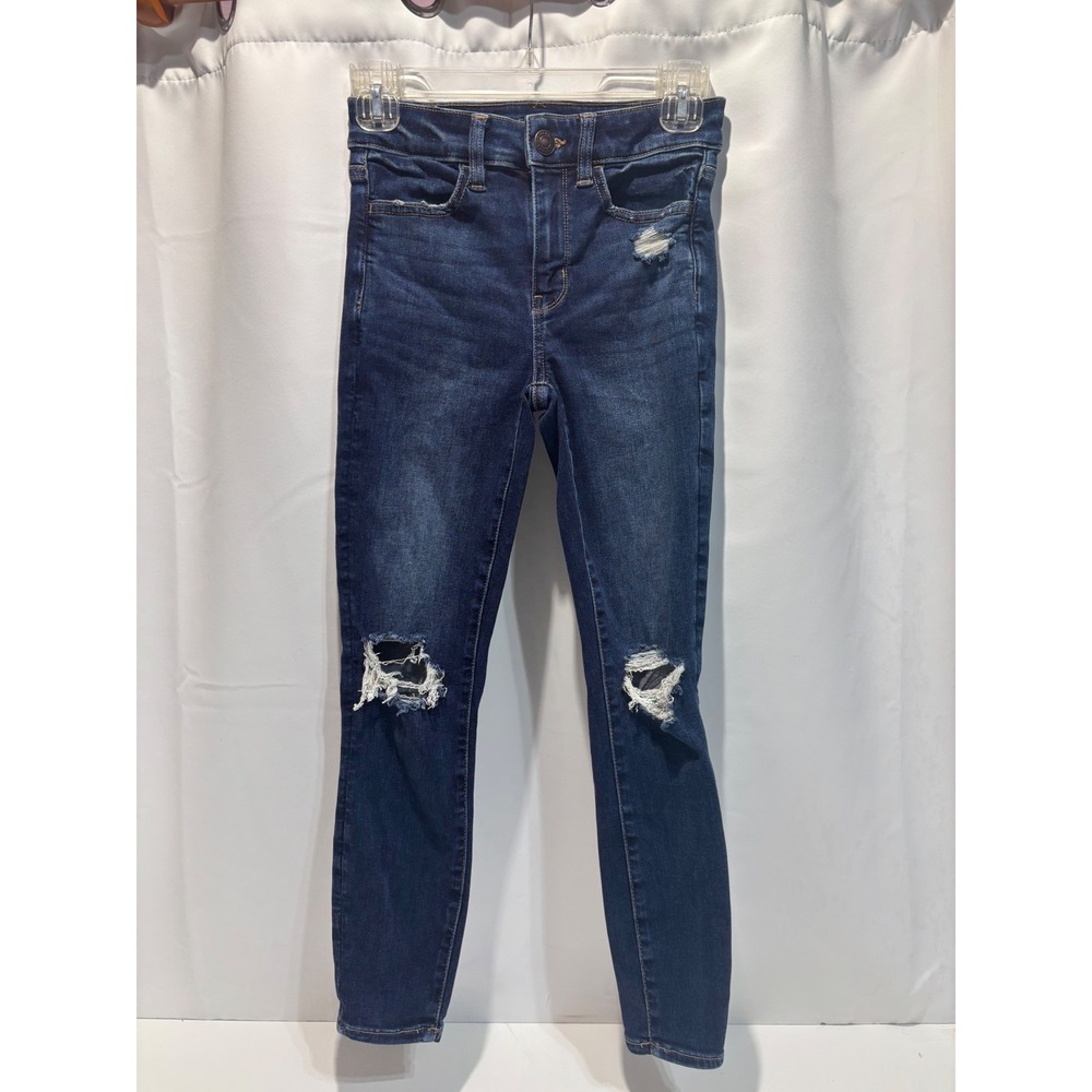 American Eagle Skinny Jeans Women 0 X-Short Blue Distressed Ne(x)t Level Stretch
